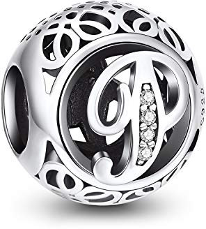 NINGAN Charm-Anhänger, 925 Sterlingsilber, Motiv: Buchstabe des Alphabets, für Armbänder, kompatibel mit europäischen Armbändern