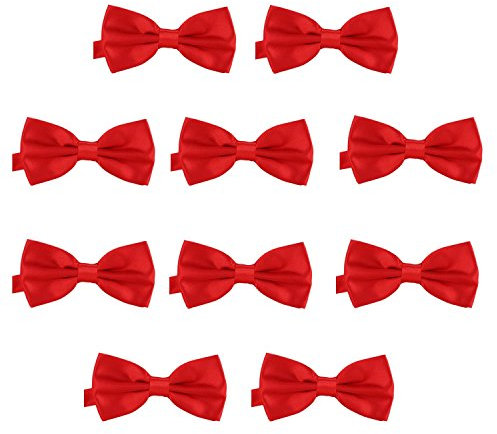 DonDon 10er Set Herren Fliege 12 x 6 cm gebunden und längenverstellbar rot
