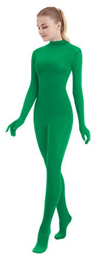SUPRNOWA Women's Jumpsuit Bodycon Full Body Footed Unitard Long Sleeve Bodysuit with Zipper Comfortable Spandex One-Piece Dance Costume (S, Green Footed with Hand)