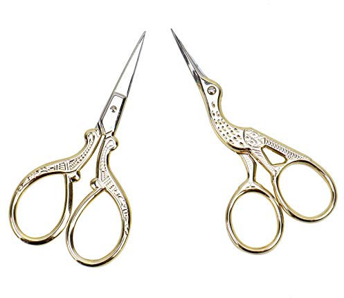 AQUEENLY Stickschere, Edelstahl, scharfe Storchschere zum Nähen, Basteln, Kunstarbeiten, Einfädeln, Handarbeiten – DIY-Werkzeuge, Schneiderei, kleine Scheren – 2 Stück (9,1 cm, Gold)
