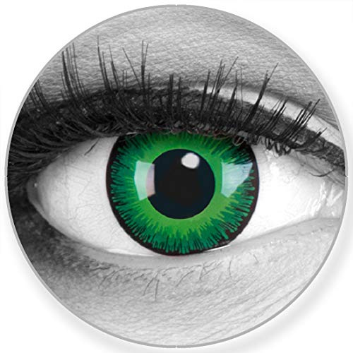Funnylens Farbige grüne Kontaktlinsen Shining mit Stärke - weich mit Stärke 2er Pack + gratis Behälter – 3 Monatslinsen - perfekt zu Halloween Karneval Fasching oder Fasnacht -6.0