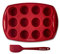 Backhaus Moule à Mini Muffins Antiadhésif en Silicone Platine, Moule à Cupcake 12 cavités, Set à Pâtisserie Anti-Adhérent avec Spatule Maryse pour Cupcakes, Brownies et Gâteaux Apéritifs | Rouge