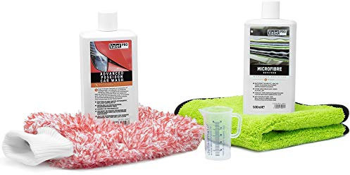 Detailmate ValetPRO Auto Wasch Set - Poseidon Car Wash 0,5L Autoshampoo + Waschandschuh - Wash Mitt + 50ml detailmate Messbecher + Microfaser Waschmittel - Microfiber Reviver 0,5L + Trockentuch