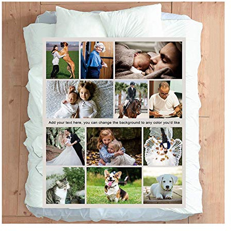 Haisimiery - Coperta in pile con foto personalizzata, idea regalo per compleanno, matrimonio, per adulti, bambino, animale domestico, 12 foto, 150 x 200 cm