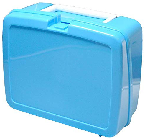 Sky Blue Plastic Lunchbox with White Handle