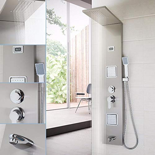 Huin Wall Mounted Shower Panel Faucet Rainfall Waterfall 3 Part Body Massage Single Handle Stainless Steel Bath Shower Column