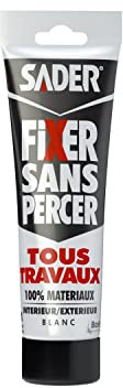 Sader Fixer Sans Percer Tous Travaux – Tous Matériaux et Tous Supports – Mastic Colle Intérieur/Extérieur – Hybride Polymère – Blanc – Tube de 100g