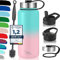 Milu Edelstahl Trinkflasche 500ml, 750ml, 1000ml (+3 Deckel) - Thermosflasche mit Strohhalm, Isolierte Wasserflasche, Auslaufsichere Isolierflasche doppelwandig, Kohlensäure geeignet (Mint Rosa, 1L)