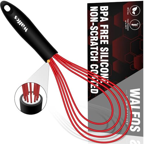 Flat Silicone Whisk, Walfos 11'' Wires Silicone Whisk for Blending Beating Stirring and Kitchen Cooking