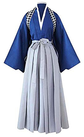 Herren Kendo Hakama Aikido Japanisches Samurai Kostüm Judo Kampfsport Uniform (Blau, L)