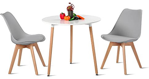 H.J WeDoo Essgruppe mit 1 Tisch 2 Grau Stühle Holztisch und Skandinavisches Stuhl Esstisch Set für Esszimmer Küche Garten