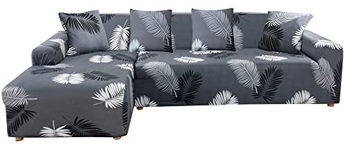 ShowyLive Sofa Überzug Couch Überzug 2er Set für Ecksofa L-Form Sofabezug 3 Sitzer+3 Sitzer, mit 4 Stück Kissenbezug, Dunkelgrau