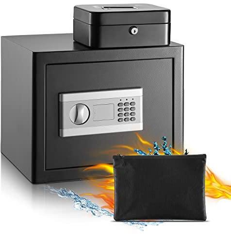 Tresor Elektronischer Safe mit Spardose, BITOWAT 28 L Feuerfest Tresor mit Zahlenschloss und Schlüssel, Stahltresor mit Triple Lock Core Verriegelung, Wandtresor für Ausweise, A4-Dokumente, Schmuck