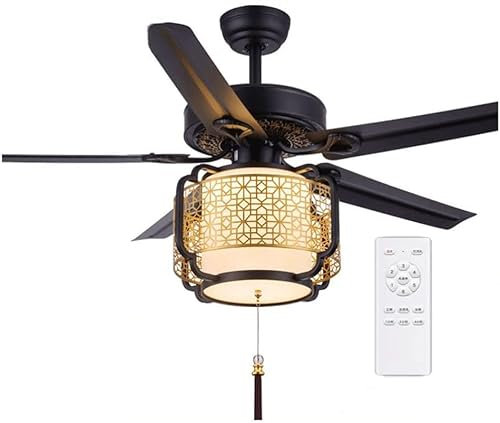 Habiba Ceiling Fan Light Easy to Install Ceiling Fan Light，Reversible Retro Industrial Style Chandelier，Remote Control to Control Wind Speed Ceiling Fan Creative