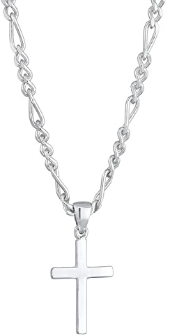 Kuzzoi Herren Halskette glänzend poliert mit Kreuz Anhänger (21 mm) im modischen Design, Figarokette für Mann und Freund mit religiösem Kreuz aus 925 Sterling Silber, Länge 60 cm (Silber)