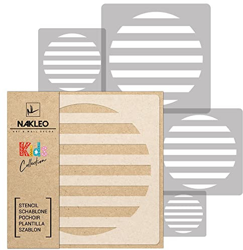 NAKLEO Schablonen Malen für Kinderzimmer, 5 Stück Set 9x9 bis 34x34cm Halbon Gestreifter Kreis, Wiederverwendbare Kunststoff Malvorlage Raumdekoration, Basteln DIY Wand Möbel Papier Stoff