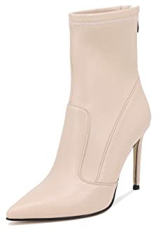 QUEEN HELENA Tronchetti con Tacco a Spillo Casual Eleganti a Punta con Zip Donna K2014 (K2014 Nude Pu, Numeric_37)