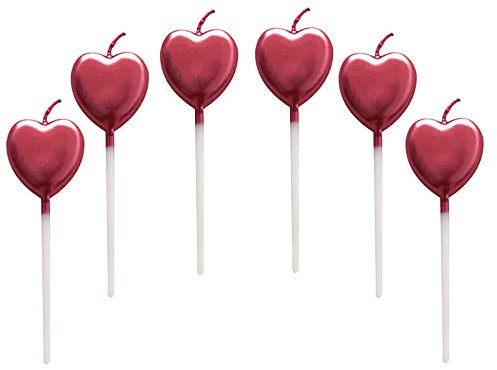 Herzform Geburtstagskerzen,6 Pcs Cake Topper Dekorationen Geburtstagskerzen Metallisch Kuchen Kerzen für Kinder Geburtstag Hochzeit Party,Rot