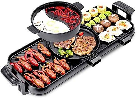 ADITAM Barbecue Grill Electric Induction Hot Pot Cooker, 2 in 1 Stainless Steel BBQ & Hot Pot Frying Cook Grill Kitchen Pan Multi Cooker Rice Cooktop Soup Maker Double the comfort