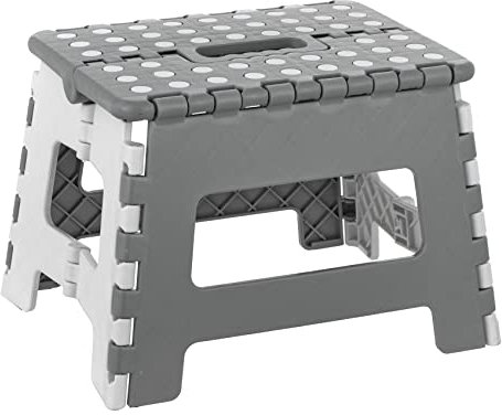 Baroni Home Tabouret Pliable en PVC porté 130 kg, Tabouret Léger et Résistant de Cuisine, Salle de Bain, Débarras, Jardin, Marchepied pour Enfants et Adulte Sécure, 29x22x22 cm (Taille M), Gris Clair