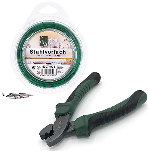 Zite Fishing Quetschhülsenzangen-Set/Klemmhülsen-Zange + Stahlvorfach | Grün Rolle 9kg + Klemmhülsen / Raubfisch-Vorfächer Selber Bauen