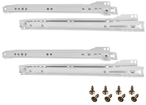 HELPMATE Rollschubführung 300 mm 2 Paar 4er Set Schiene Schubladenschiene Schubladenauszug Schienensystem Schublade Teilauszug weiß inkl. Befestifungsmaterial