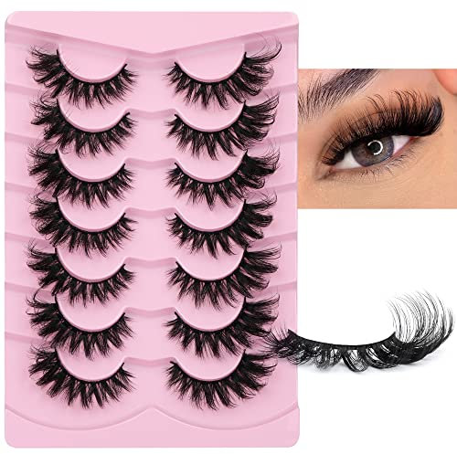 Lot de 7 paires de faux cils en vison œil de renard duveteux aspect spectaculaire naturel œil de chat 17 mm