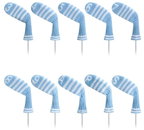 LeFeng 10pcs Knitted Golf Iron Head Covers 3-9/A/P/S Set - Lightweight and Durable Material - Multiple Patterns Golf Club Head Covers - Fit Well for Callaway Ping Taylormade Cobra Etc.(Blue Stripes)