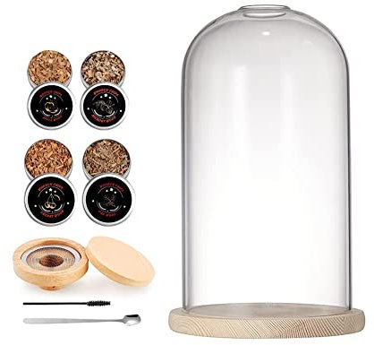 DUEBEL Cocktail Raucher Kit mit 1 Rauch Infuser, 4 aromatisierten Holzchips und 1 Rauchglas-Dom auf Holzbasis - Perfekt für Bourbon Old Fashioneds