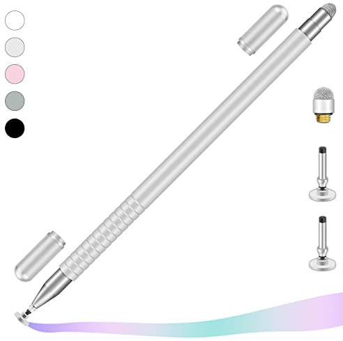 iMoebel Stylet universel 2 en 1 pour tablette tactile avec 2 capuchons magnétiques pour tablette, téléphone portable, iPad, iPhone, smartphone, Samsung, Huawei, etc. Argenté