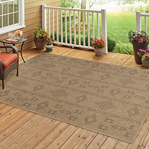 HomebyHome Outdoor Teppich Wetterfest 240 x 340 cm Natur Sisal und Jute Optik - Balkon Teppich Wasserfest Vintage Design Pflegeleicht - Waschbarer Teppich Küche, Garten, Terrasse und Camping