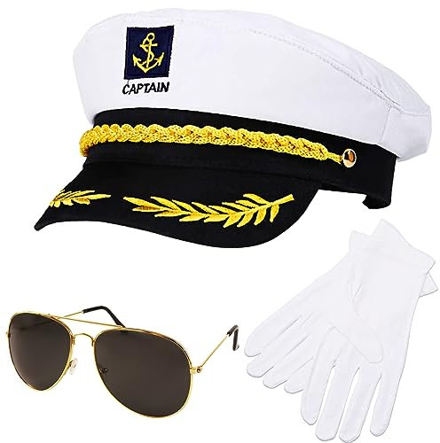 Makone Kapitänsmütze für Erwachsene Damen Männer Erwachsene Matrosenmütze Seemann Hut für Karneval Mottoparty Partys Cosplay,Weiß (3pcs), 58