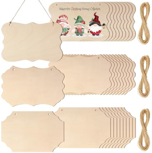Lot de 60 panneaux en bois brut vierges pour travaux manuels, plaque en bois pour travaux manuels, panneau rectangulaire vierge à suspendre en bois, bannières décoratives pour bricolage, peinture,