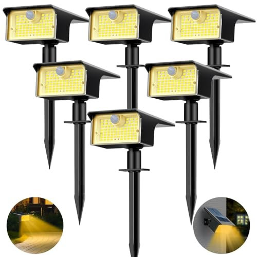nipify 6 Pezzi Faretti Solari a LED da Esterno con Sensore di Movimento,nipify62LED 3 Modes Lampade Solare da Giardino Potenti, IP65 Impermeabile Luci Solari per Cortile, Vialetto, Bianco Caldo