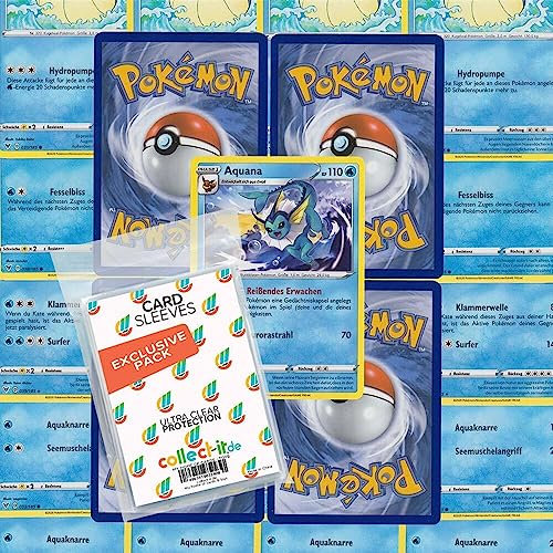 Pokemon - 10 Verschiedene Wasser Poekmon Karten inkl. Holo Karte - Deutsch + 40 Exklusive Collect-it.de Hüllen