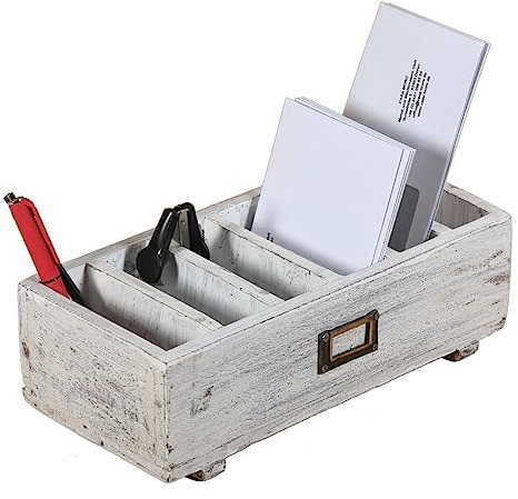 Casa Moro Organizer TIVOLI in Shabby Chic Weiß aus recyceltem Teak-Holz Aufbewahrung Holz Box Kiste mit 6 Fächern Stiftehalter NUA008