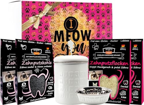 QCHEFS Glückskiste Set Geschenk Katze Zahnpflege gegen Zahnstein Mundgeruch | Geschenk für Katzen, auch gegen Zahnstein und Entzündungen
