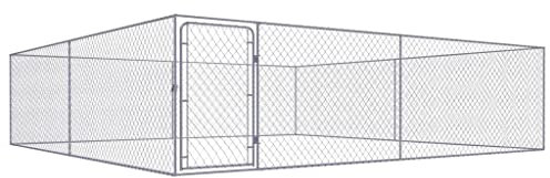 vidaXL Outdoor Dog Kennel - Heavy-Duty Galvanised Steel Construction, Airy Chain-Link Mesh Sidewalls, Secure Hinged Door with Lock - Ideal for Exercise and Training (4 x 4 x 1m)