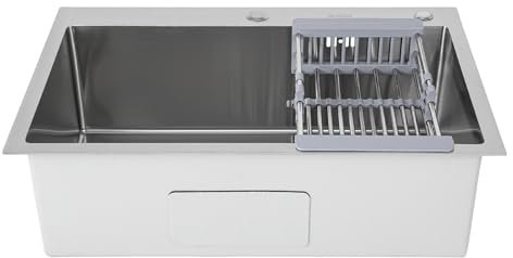 TaNeHaKi Fregadero de Acero Inoxidable Empotrable, Rectangular, 68 x 45 cm, para Cocina, Plateado