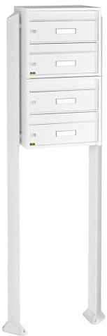 Banjado® Burg Wächter Briefkasten mit Standfuß/Briefkasten 4 Parteien/Standbriefkasten weiß/Standbriefkasten freistehend/Freistehender Briefkasten mit Namensschild