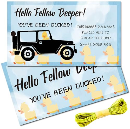 CREATCABIN 50 Stück You'Ve been Ducked-Karten,Entenanhänger,Enten-Enten-Jeep-Anhänger,Ducking-DIY-Jeep-Entenkarte Für Gummienten-Jeeps,Auto-Dekoration,Geschenk,Blau 8.75x5cm Hello Fellow Piepser
