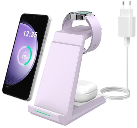 NANAMI Induktive Ladestation für Samsung Wireless Charger 3 in 1 Kompatibel für Galaxy Watch 7/6/5/5 Pro/4/3 Kabelloses Ladegerät für Samsung Galaxy S25 S24 S23 Ultra S21 Z Flip Fold 5 4 3 Galaxy Buds