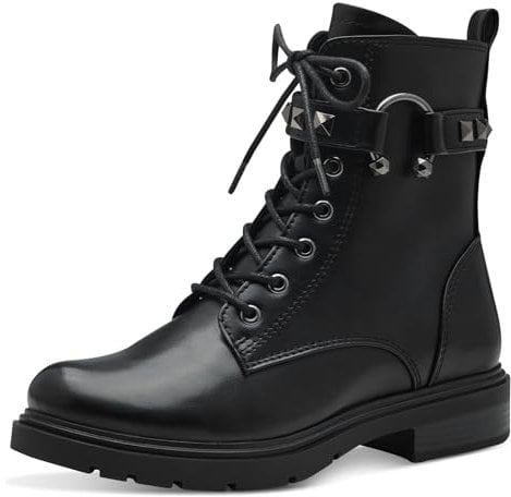 MARCO TOZZI Damen Stiefeletten zum Schnüren mit Nieten mit Reißverschluss, Schwarz (Black), 39 EU