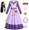 YOSICIL Asha Wish Kostüm für Mädchen Kinder lila Kleid mit Perücke Tasche Gürtel Ohrring Halskette Prinzessin Kleider für Verkleidung COSPLAY Geschenk Karneval, 130