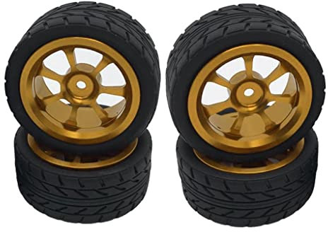 F Fityle 4 Stück Reifen, Rennreifen, 1/14 RC Truck Rad Gummireifen für 144001 1/14 A959 A949 A969; aus Rad Felgen + Gummi Reifen für RC 1:14 Auto Set, Goldene