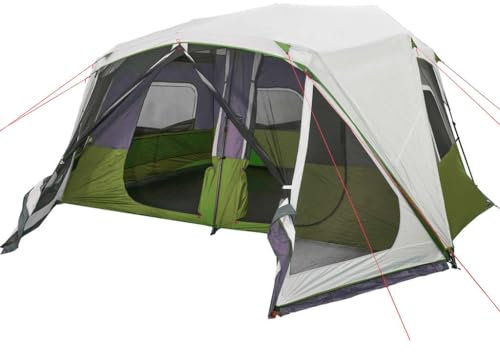 vidaXL Familienzelt, Campingzelt mit LED, Gruppenzelt für 10 Personen Quick Release, Outdoor Zelt mit Abnehmbarem Überzelt, Hellgrün