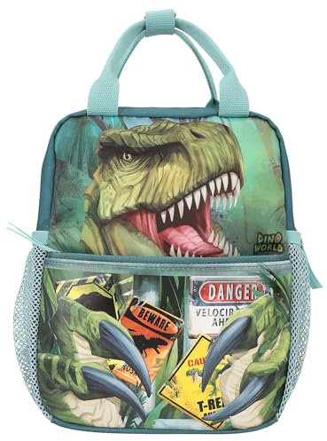 Depesche 11778 Dino World Danger - Rucksack für Kinder in Dunkelgrün mit Trex Motiv, Tasche mit verstellbaren Trägern und Seitentaschen
