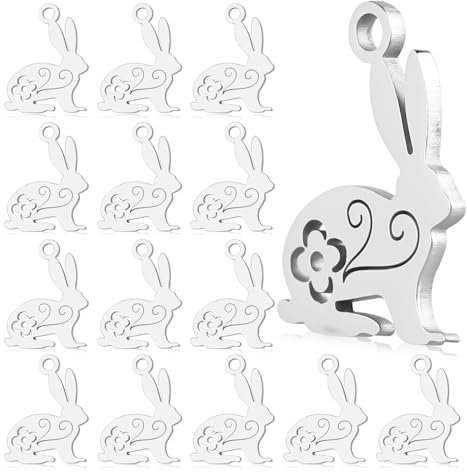 20 Stücke Kaninchen Anhänger, Metall Tier Anhänger,Tier-Osterhasen-Anhänger, Edelstahl-Charms Hasen, Edelstahl Tier Anhänger, Osterhasen DIY Stanzschablone, Metall-Stanzformen für Kartenherstellung