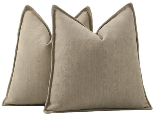 Madizz 2er Set Schlicht Chenille Kissenbezügen Weiche dekorative Kissenbezüge für Sofa Schlafzimmer Kissenhülle Helltaupe 60x60 cm Quadrat