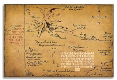 RIOEPURRT Poster Mittelerde Karte Hobbit, 60 x 90 cm, farbige historische Karte, Leinwand-Kunst